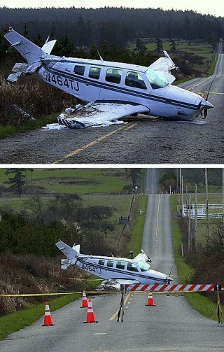 A pilot and three passengers reportedly escaped with minor injuries when a Beechcraft Bonanza 36 single-engine airplane made an emergency landing on Fisherman Bay Road on Lopez Island. The incident occurred Wednesday night.