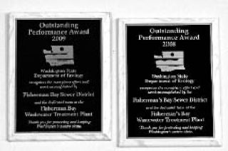 The Outstanding Performance Awards that the Fisherman Bay Sewer District have recieved in 2009 and 2010.