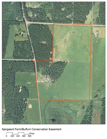 An aerial view of the San Juan County Land Bank recently purchased conservation easement