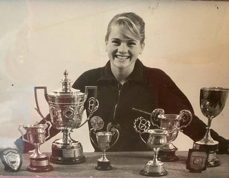 Contributed photo
Rita OBoyle as a young adult, with her swimming trophies.