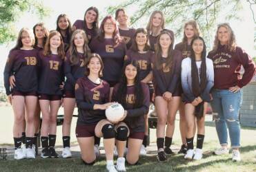 Contributed photo
Left to right, back: Amia Poole, Gloria Rodriguez, Ruby Sausman, Betty Burt, Dani Arnott, Kylie Willemsen, Coach Karrie Warner. Middle: Lyric Reed, Tilly Donohoe, Alivia Trani, Maison Sather, Elsie Learing, Lola Woodington, Elenita Rodriguez; Front: Seniors Ruby Ervin McLean and Selene Rodriguez