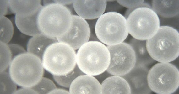 Contributed photo from Cospheric LLC, a U.S. manufacturer of industrial microparticles
Micron size polyethylene microspheres.