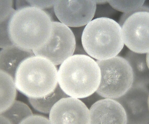 Contributed photo from Cospheric LLC, a U.S. manufacturer of industrial microparticles
Micron size polyethylene microspheres.