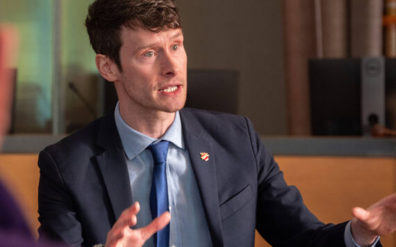 Rep. Greg Nance, D-Bainbridge, answers a question during a town hall meeting at Bremerton on Jan. 18. Nance island-hopped throughout different island communities to hear their concerns and stories.